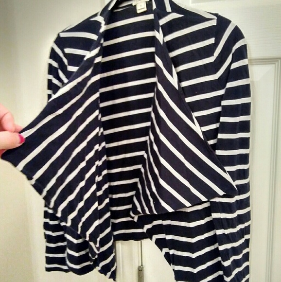 J Crew Cardigan Navy & white striped - Picture 1 of 4